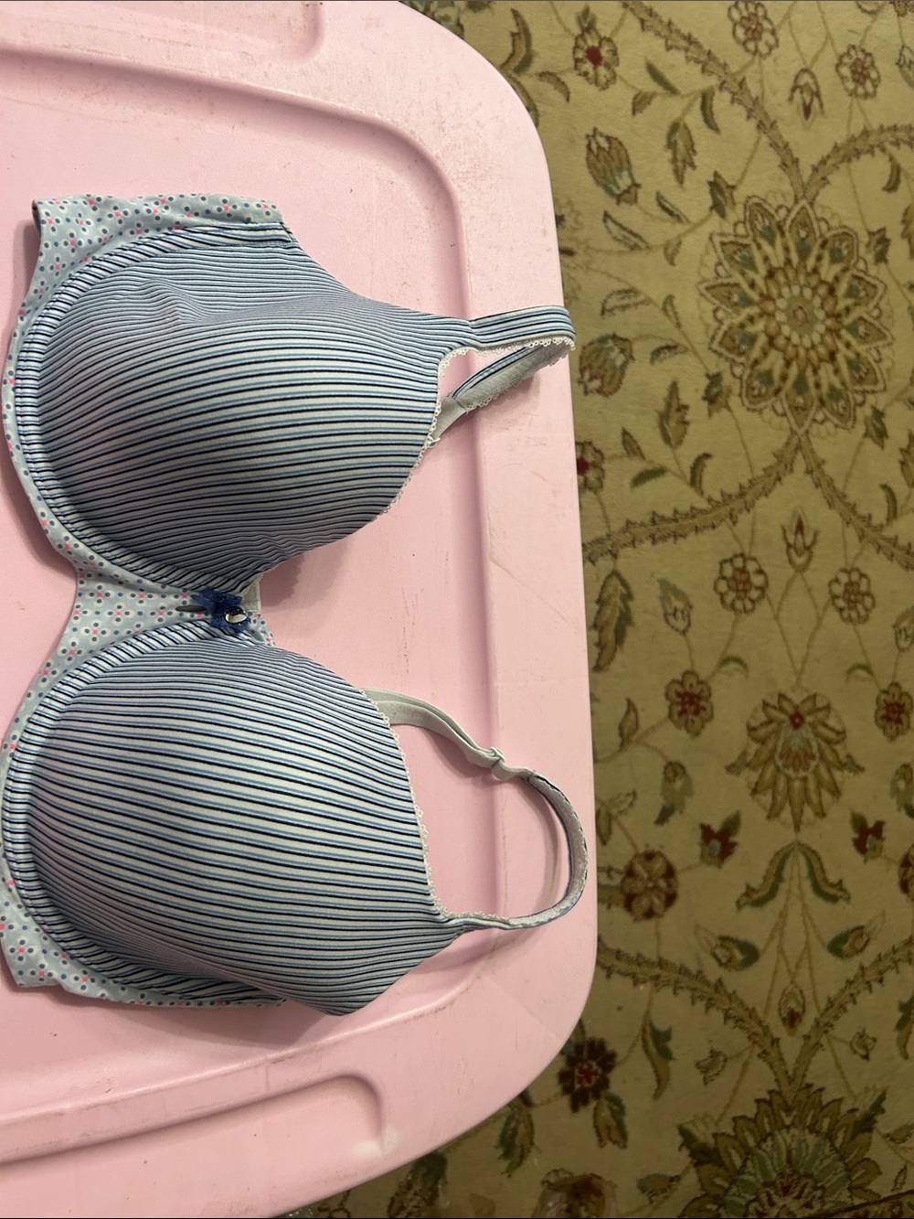 Striped Light Blue & White Victoria’s Secret Women’s Padded Bra 38DD